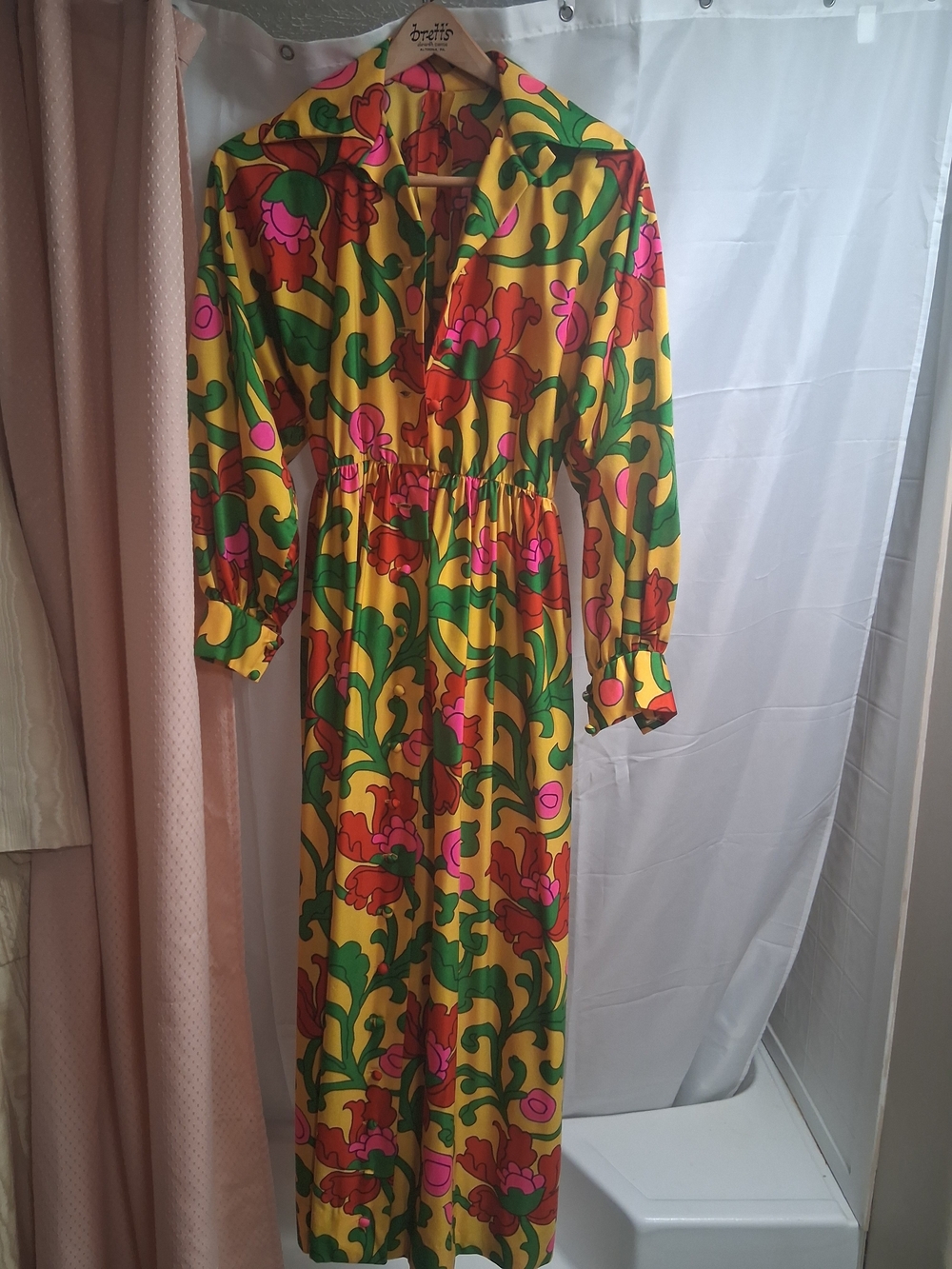 Oscar de la Renta Yellow Floral Maxi Dress with Pink and Green Print